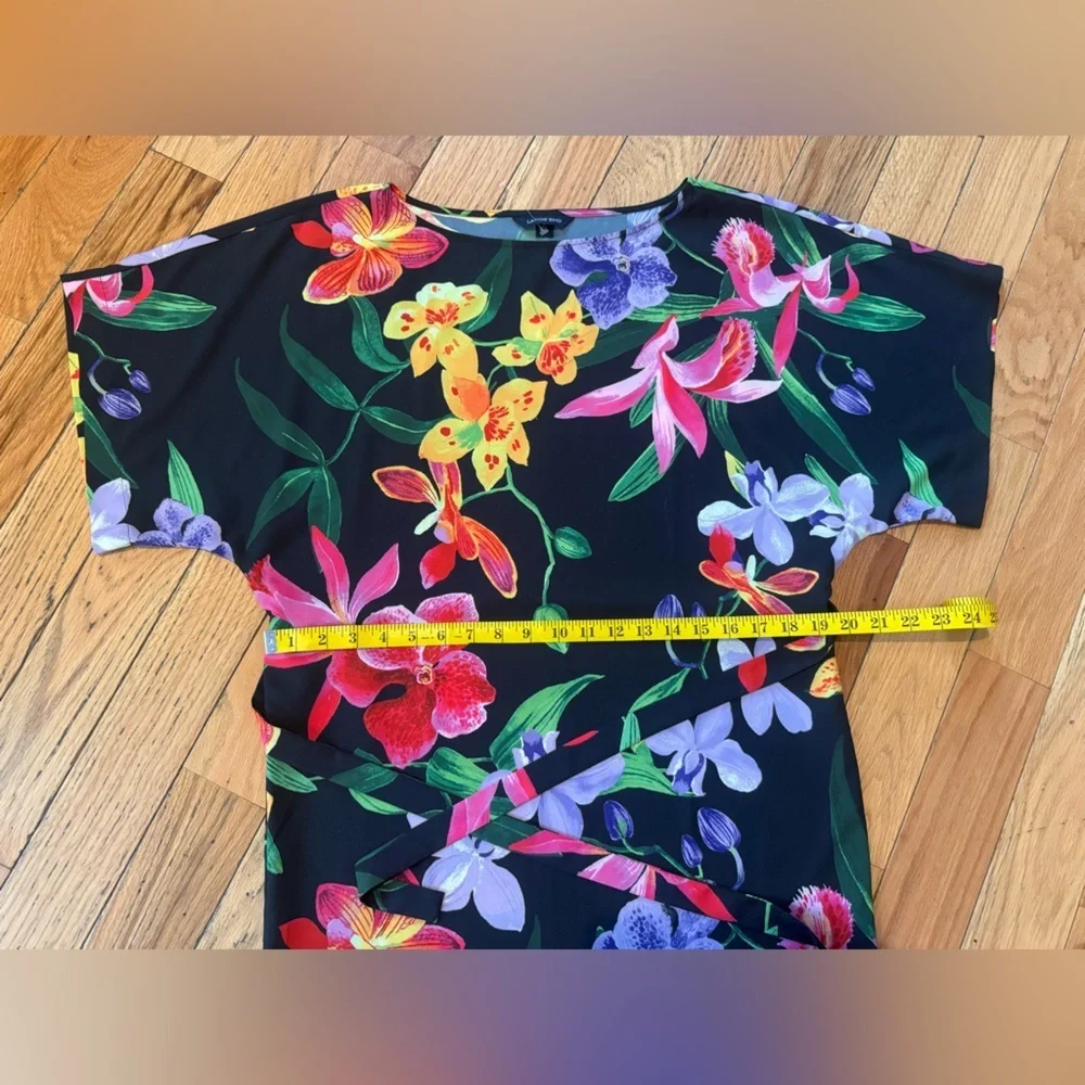 Lands’ End Black Multicolored Floral Dress Short Sleeve Womens Size S (6-8) NWOT - Picture 11 of 14